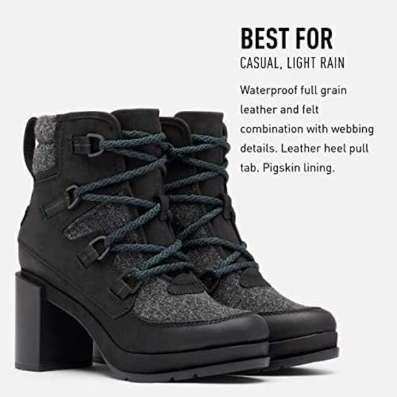 NWT Sorel Blake Lace Quarry Leather Black Heeled Bootie Ankle Boot Blue Size 9 - Picture 7 of 7